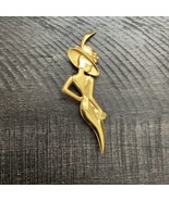 Vintage Lady Remington, Gold-tone Lady in Hat Brooch. Signed. ~3.5” x 1.... - $13.55
