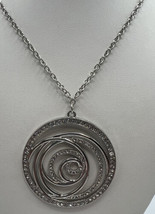 Jewelry Necklace Round Spiral Acrylic Rhinestone inset Around Spiral Silver Tone - £7.59 GBP