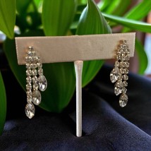 Vintage Silver Tone Rhinestone Pierced Dangle Earrings Gilded Age Downto... - $186.65 MXN