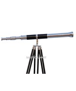 NauticalMart Sea Side Floor Standing Chrome- Leather Admiral Telescope 60&quot;  - £148.10 GBP