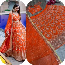 Orange Zari Lehenga embroidery sequins Wedding lehenga Chaniya Choli Navratri Da - £74.21 GBP