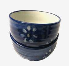 $12 WCL Cobalt Blue Floral Vintage Ceramic Hand Painted Soup Cereal Bowl Set 2 - £7.16 GBP