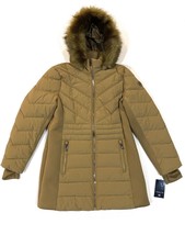 New LONDON FOG Women&#39;s Detachable Faux Fur Hood 3/4 Puffer Coat Husk Large - £118.67 GBP