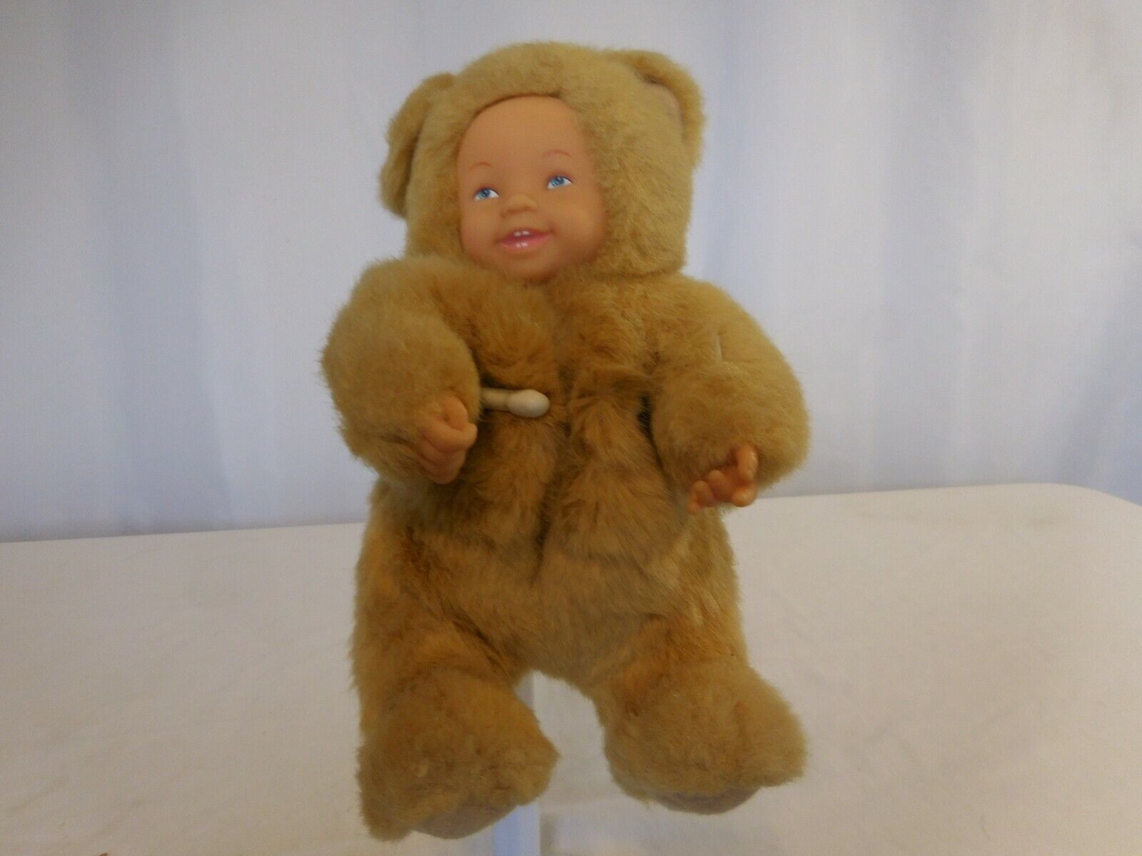 Anne Geddes Light Brown Teddy Bear baby doll stuffed plush beanie 8'" 1998 - $12.88
