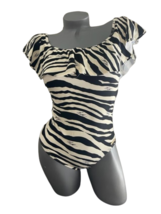 NWT MICHAEL KORS 8 ruffled shoulder swimsuit zebra maillot black fully-l... - $79.99
