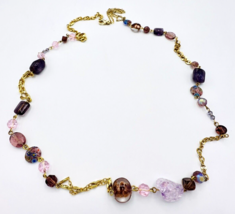 Cookie Lee Gold Tone Purple Amethyst Glass Bead Station Necklace - £12.65 GBP