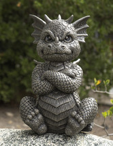 Whimsical Angry Faced Sulky Mad Garden Dragon Folding His Arms Decor Figurine - £35.91 GBP