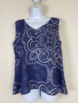 W5 Womens Size M Blue Paisley Mandala Pattern V-neck Blouse Sleeveless - £5.88 GBP