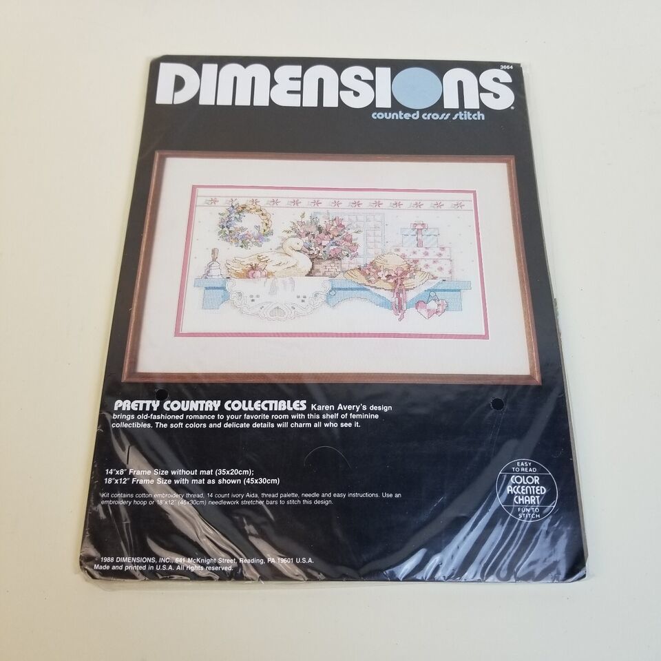 Dimensions Pretty Country Collectibles Counted Cross Stitch Kit 3664 Avery 1988 - $24.74