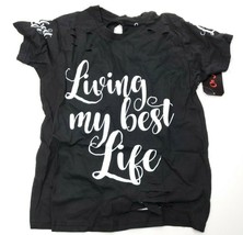 On Fire &quot;Living my best life&quot; Women&#39;s Black Tie Back Key Hole T Shirt Si... - $10.46