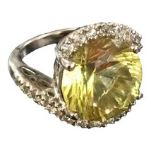 VINTAGE  NF STERLING SILVER Large  Citrine AND CZ Cocktail RING Size 7  ... - £55.94 GBP