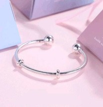 Real 925 Sterling Silver Moments Snake Chain Style Open Bangle with End Caps - £15.69 GBP+