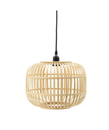 Mid-Century Modern Style Drum Shaped Bamboo Wooden Pendant Lamp - $72.58