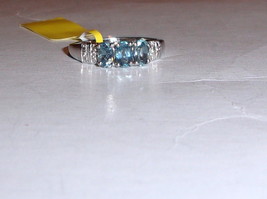 Kanchanaburi Blue Sapphire &amp; Diamond 3 Stone Ring, 925 Silver, Size 7, 0.91(Tcw) - £47.44 GBP