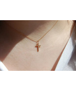 14K Solid Gold Diamonds Christian Cross Diamonds Mini Cross, Religious j... - £144.06 GBP