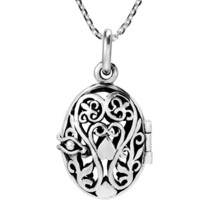 Beautiful Romance Sterling Silver Filigree &amp; Heart Locket Necklace - £20.88 GBP