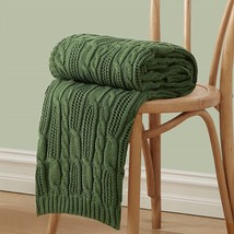 Aormenzy Cable Knit Throw Blankets 50 X 60 Inches, Soft Cozy And, Forest Green - £34.47 GBP