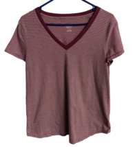 Mossimo Supply Co Striped T shirt Womens M Burgundy V neck Short Sleeved Capsule - £5.35 GBP