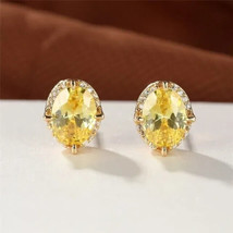 4Ct Oval Cut Simulated Yellow Citrine Halo Stud Earrings 14K Yellow Gold Plated - £38.81 GBP
