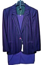 Suit Set Tweed Winter Pure Wool Comfortable Jacket Skirt Violet Green Vtg - £76.43 GBP+