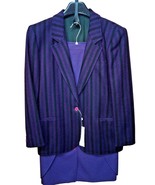 Suit Set Tweed Winter Pure Wool Comfortable Jacket Skirt Violet Green Vtg - £76.20 GBP+