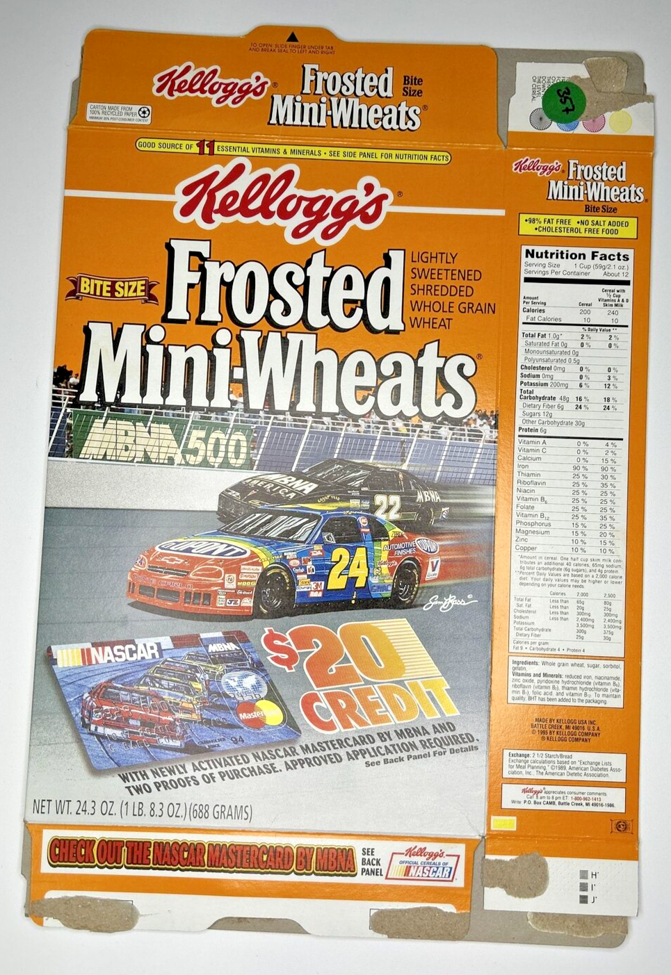1997 Empty Frosted Mini-Wheats NASCAR Credit 24.3OZ Cereal Box SKU U200/357 - $18.99