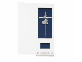 6&quot; Silver Plated Metal Wall Cross With Centered Kneeling First Communion Girl - £31.96 GBP