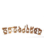 Vintage  Set of 9 Hand Carved Safari Animal Wood Napkin Rings - $794.00 MXN