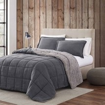 King Plush Sherpa Reversible Micro Suede Comforter Set in Gray - $5,717.58 MXN