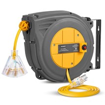 30 Ft Retractable Extension Cord, 16Awg/3C Sjtw Power Cord Reel, 3 Electrical Ou - £67.35 GBP