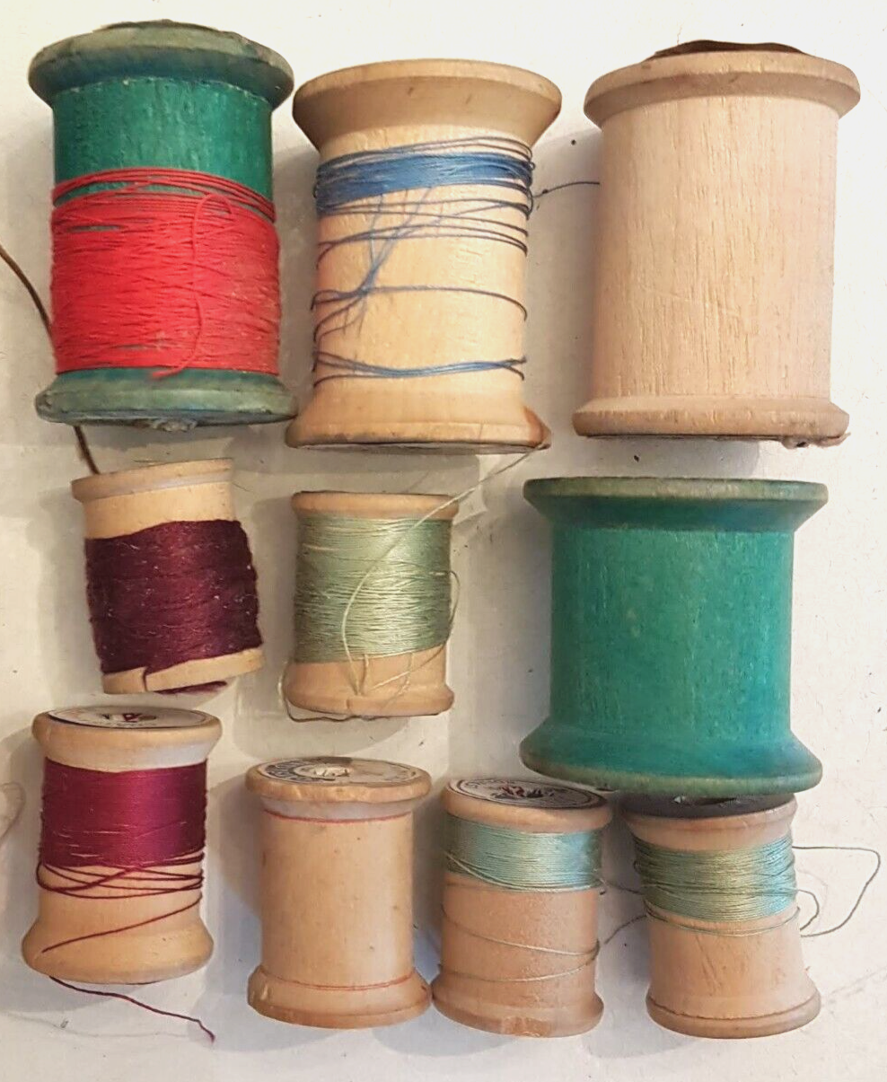 Wooden Spool LOT of 10 Vintage Star Coat&#39;s &amp; Clark&#39;s Thread Sewing Craft... - $9.84