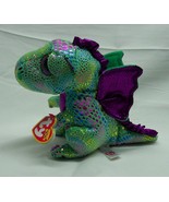 TY Beanie Boos BIG EYED CINDER GREEN &amp; PURPLE DRAGON 5&quot; Plush STUFFED AN... - $22.34 CAD
