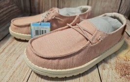 Hey Dude Girls Wendy Pink Linen Cotton Candy Moc Toe Slip-On Sneaker Shoes Y2-L3 - £27.12 GBP