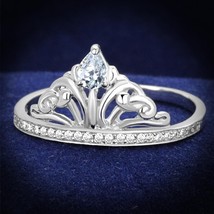 Women&#39;s Solitaire Cz Princess Crown Shape 925 Sterling Silver Engagement Ring - £59.53 GBP