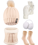 5 Pcs Winter Hat Scarf Gloves Set Fleece Lined Knit Beanie Hat Warm Touc... - €18,74 EUR