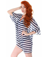 Simplicity Women's Orange Neck Black White Stripe Bikini Cover-ups Beach... - $8.90