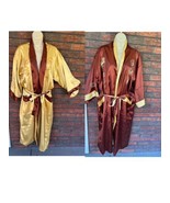 Asian Kimono Large Reversible Yellow Brown Satin Full Long Length Robe P... - £48.27 GBP
