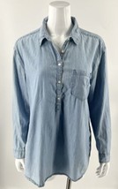 Lucky Brand Tunic Top Size Medium Blue Chambray Popover Collared Shirt Womens - £26.33 GBP
