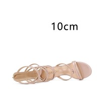 GOXEOU Women&#39;s Sandals Nude Patent Leather Cross Strap Zip Round Toe High Heels  - £53.25 GBP