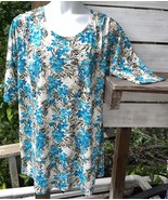 Woman Within Sz. 2X 26/28 Leopard Turquoise Floral Knit Top Shirt Cold S... - $33.46 CAD