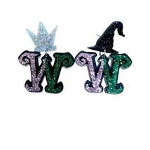 Wicked Dangly Glitter W Earrings Crown &amp; Witch Hat NEW Emerald Purple - $164.49 MXN
