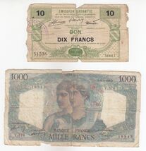 France,  (Lot of 2) Old Issue, Banknotes With Faults/Damage, As Per Scan... - $22.64