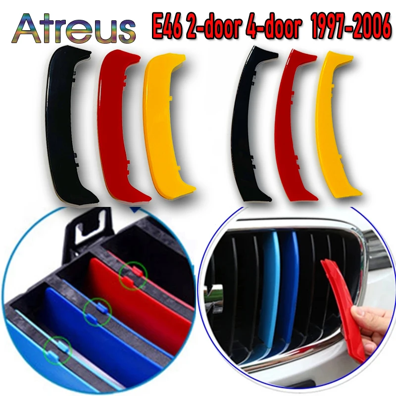 3pcs ABS M/Germany Color Car Racing Grille Strip Trim Clip Stickers For BMW E46 - £16.44 GBP+