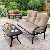 2 Pcs Patio Outdoor Loveseat Set, 2 Person Bench And Coffee Table, Steel Frame - £217.42 GBP