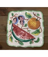 Vtg Italian 11.75” Square Ceramic Plate Hand Painted Watermelon Fruit Ex... - $34.60