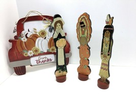 Thanksgiving Harvest 4 piece Handmade Wooden Figures &amp; Sign Primitive Folk Art - £19.47 GBP