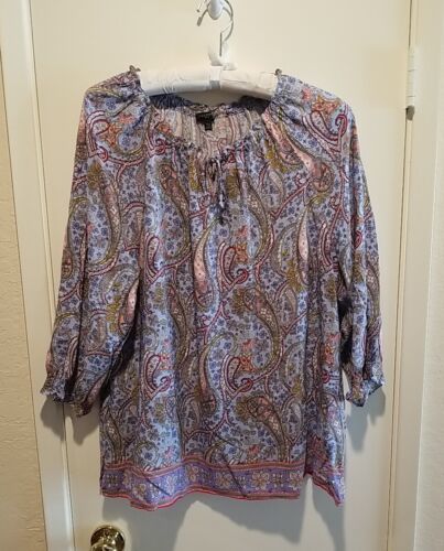 Primary image for Talbots Blouse Peasant Size XL Petite Blue Multicolor Paisley  3/4 Sleeve Rayon