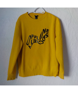H&M Yellow Sweatshirt "Offline Society" Black Print Pullover Men size Medium  - $19.79