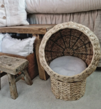 Small Seagrass Cat Kitten Puppy Basket Sleeping Bed House Beds With Cushion - £67.87 GBP