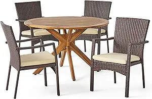 Christopher Knight Home Stamford Outdoor Wicker Dining Set with Acacia W... - $775.99